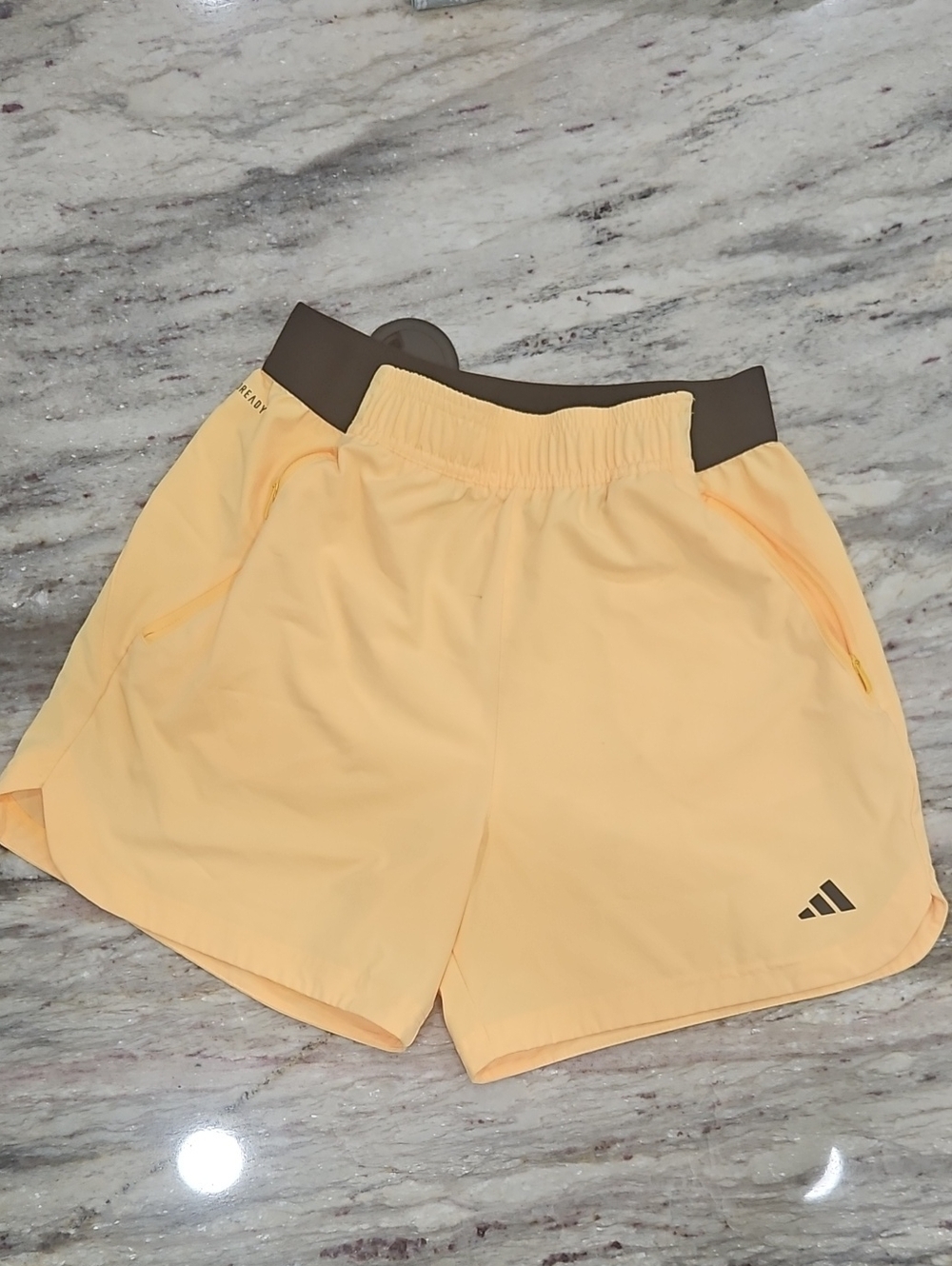 adidas Men's Athletic Shorts in Light Yellow with Black Waistband